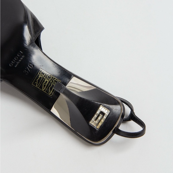 SOLD— Gucci Black Square Toe Crystal G Slingback Heels - Picture 7 of 11